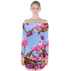 Crab Apple Blossoms Long Sleeve Off Shoulder Dress by FunnyCow