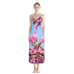 Crab Apple Blossoms Button Up Chiffon Maxi Dress by FunnyCow