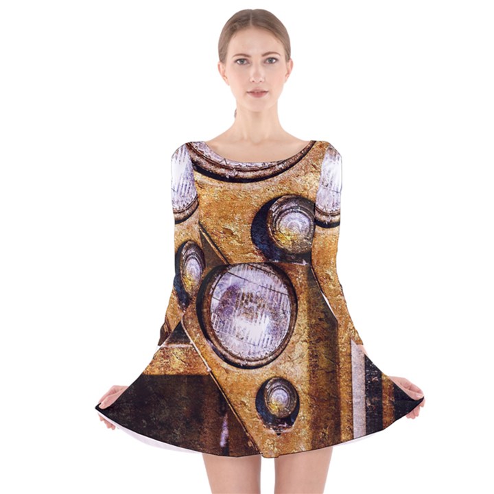 Vintage Off Roader Car Headlight Long Sleeve Velvet Skater Dress