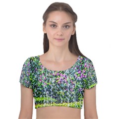 Lilacs Of The First Water Velvet Short Sleeve Crop Top  by FunnyCow