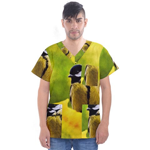 Tomtit Bird Dressed To The Season Men s V-neck Scrub Top by FunnyCow