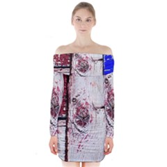 Abstract Art Of Grunge Wood Long Sleeve Off Shoulder Dress by FunnyCow