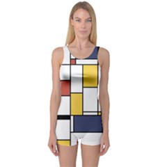 De Stijl Abstract Art One Piece Boyleg Swimsuit by FunnyCow