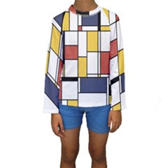 De Stijl Abstract Art Kids  Long Sleeve Swimwear by FunnyCow