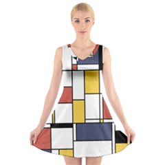 De Stijl Abstract Art V-neck Sleeveless Dress by FunnyCow