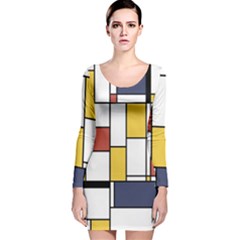 De Stijl Abstract Art Long Sleeve Velvet Bodycon Dress by FunnyCow