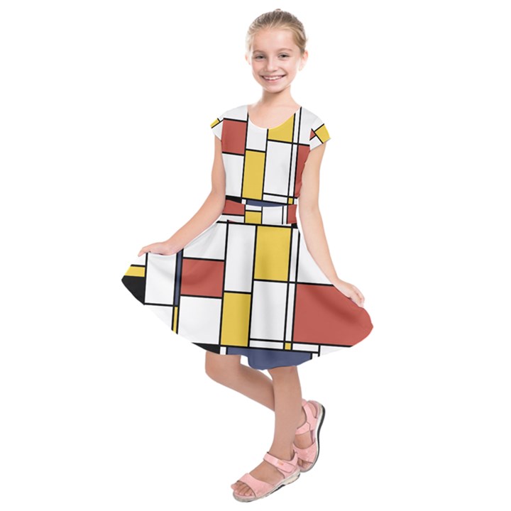 De Stijl Abstract Art Kids  Short Sleeve Dress