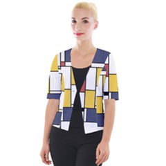 De Stijl Abstract Art Cropped Button Cardigan