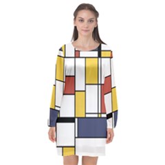 De Stijl Abstract Art Long Sleeve Chiffon Shift Dress  by FunnyCow