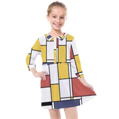 De Stijl Abstract Art Kids  Quarter Sleeve Shirt Dress by FunnyCow