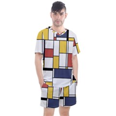 De Stijl Abstract Art Men s Mesh Tee And Shorts Set