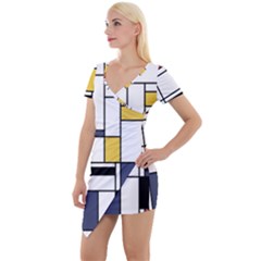 Abstract Art Of Avant Garde Short Sleeve Asymmetric Mini Dress