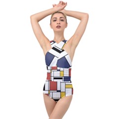 Abstract Art Of Avant Garde Cross Front Low Back Swimsuit