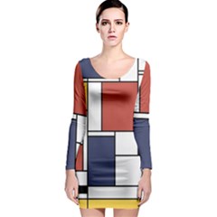 Neoplasticism Abstract Art Long Sleeve Bodycon Dress by FunnyCow