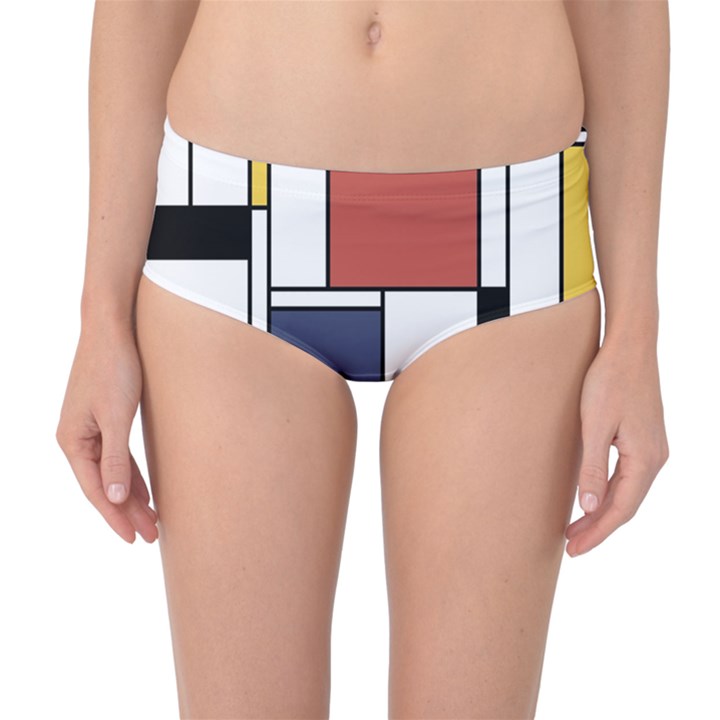 Neoplasticism Abstract Art Mid-Waist Bikini Bottoms