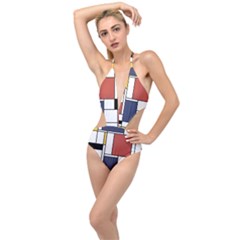 Neoplasticism Abstract Art Plunging Cut Out Swimsuit by FunnyCow