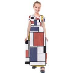 Neoplasticism Abstract Art Kids  Short Sleeve Maxi Dress by FunnyCow