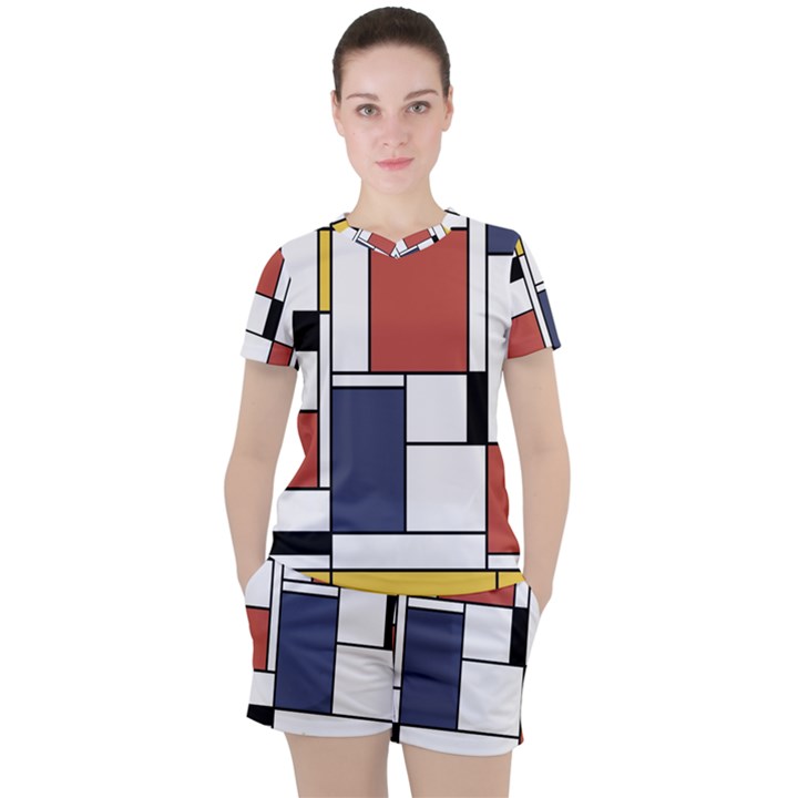 Neoplasticism Abstract Art Women s Tee and Shorts Set