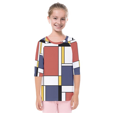 Abstract Art Of De Stijl Kids  Quarter Sleeve Raglan Tee by FunnyCow