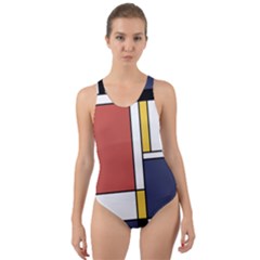 Abstract Art Of De Stijl Cut-out Back One Piece Swimsuit by FunnyCow