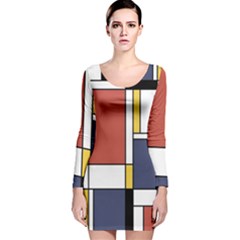 Abstract Art Of De Stijl Long Sleeve Velvet Bodycon Dress by FunnyCow