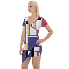 Abstract Art Of De Stijl Short Sleeve Asymmetric Mini Dress by FunnyCow