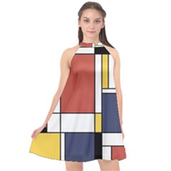 Abstract Art Of De Stijl Halter Neckline Chiffon Dress  by FunnyCow