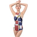 Abstract Art Of De Stijl Cross Front Low Back Swimsuit View1