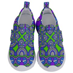 Purple Green Shapes                               Kids  Velcro Strap Shoes