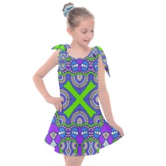 Purple Green Shapes                                    Kids  Tie Up Tunic Dress