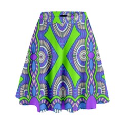 Purple Green Shapes                                          High Waist Skirt by LalyLauraFLM