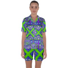 Purple Green Shapes                           Satin Short Sleeve Pyjamas Set