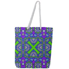 Purple Green Shapes                                    Full Print Rope Handle Tote (large) by LalyLauraFLM