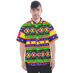 Distorted Colorful Shapes And Stripes                                  Men s Short Sleeve Shirt