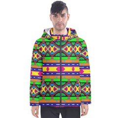 Distorted Colorful Shapes And Stripes                                         Men s Hooded Puffer Jacket by LalyLauraFLM