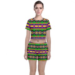 Distorted Colorful Shapes And Stripes                                   Crop Top And Shorts Co-ord Set