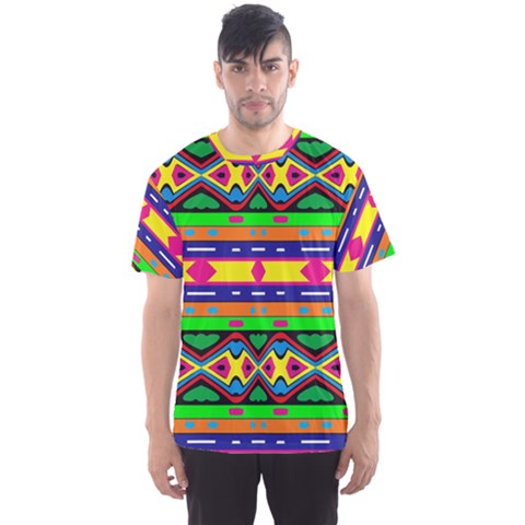 Distorted Colorful Shapes And Stripes                                         Men s Sport Mesh Tee by LalyLauraFLM