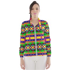 Distorted Colorful Shapes And Stripes                                         Wind Breaker (women) by LalyLauraFLM