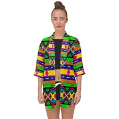 Distorted Colorful Shapes And Stripes                                        Open Front Chiffon Kimono by LalyLauraFLM