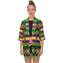 Distorted colorful shapes and stripes                                        Open Front Chiffon Kimono View1