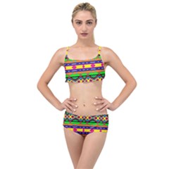 Distorted Colorful Shapes And Stripes                                       Layered Top Bikini Set