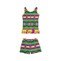 Distorted Colorful Shapes And Stripes                                   Kid s Boyleg Swimsuit