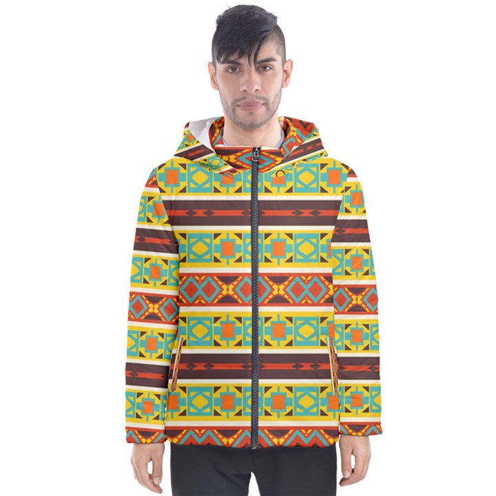 Ovals rhombus and squares                                          Men s Hooded Puffer Jacket