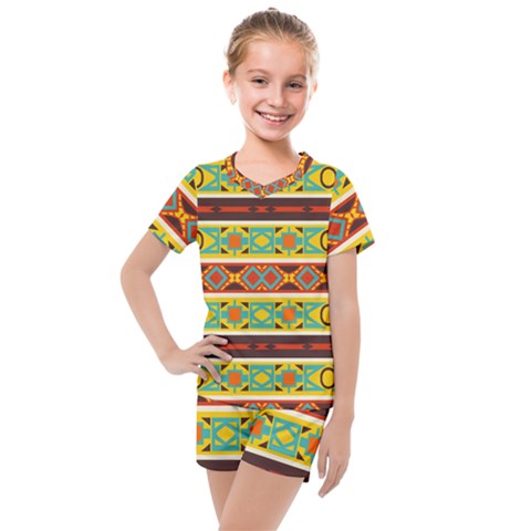 Ovals Rhombus And Squares                                          Kids  Mesh Tee And Shorts Set by LalyLauraFLM