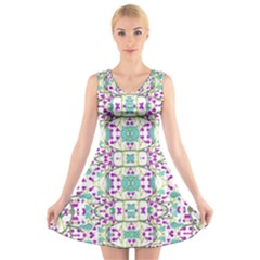 Colorful Modern Floral Baroque Pattern 7500 V-neck Sleeveless Dress by dflcprints