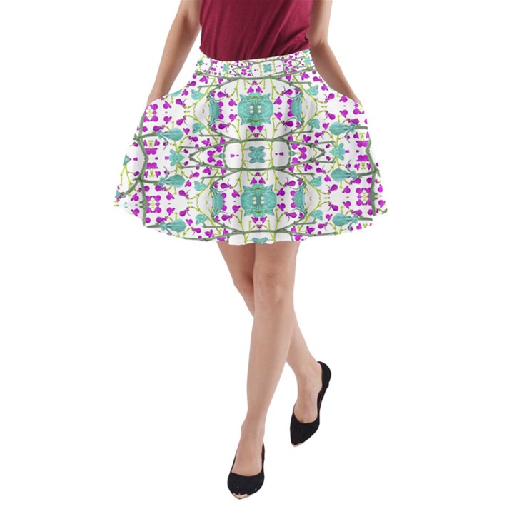 Colorful Modern Floral Baroque Pattern 7500 A-Line Pocket Skirt