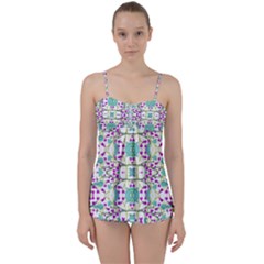 Colorful Modern Floral Baroque Pattern 7500 Babydoll Tankini Set