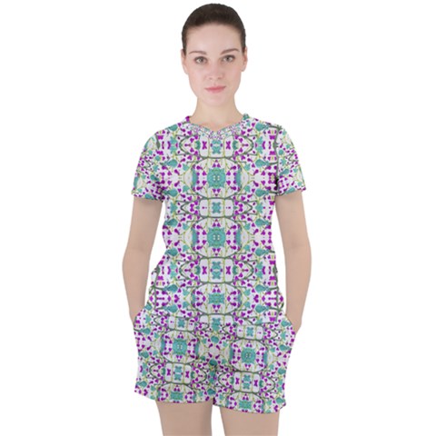 Colorful Modern Floral Baroque Pattern 7500 Women s Tee And Shorts Set by dflcprints