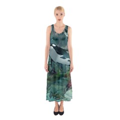 Wonderful Orca In Deep Underwater World Sleeveless Maxi Dress by FantasyWorld7