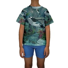 Wonderful Orca In Deep Underwater World Kids  Short Sleeve Swimwear by FantasyWorld7